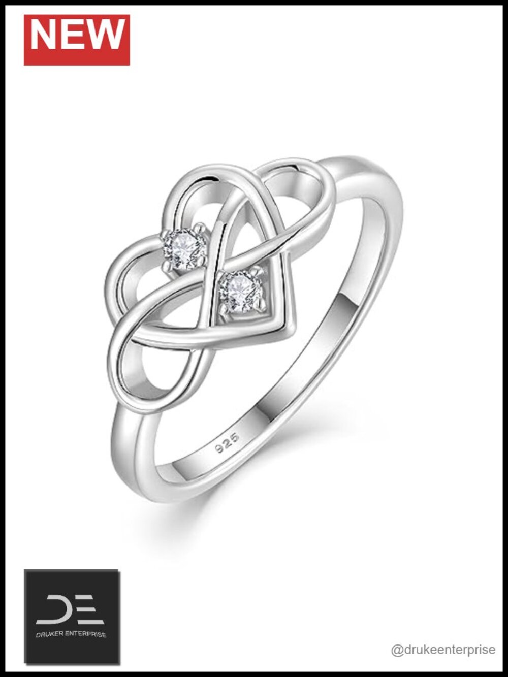 925 Sterling Silver Infinity Promise Ring with Cubic Zirconia Love Knot Ring